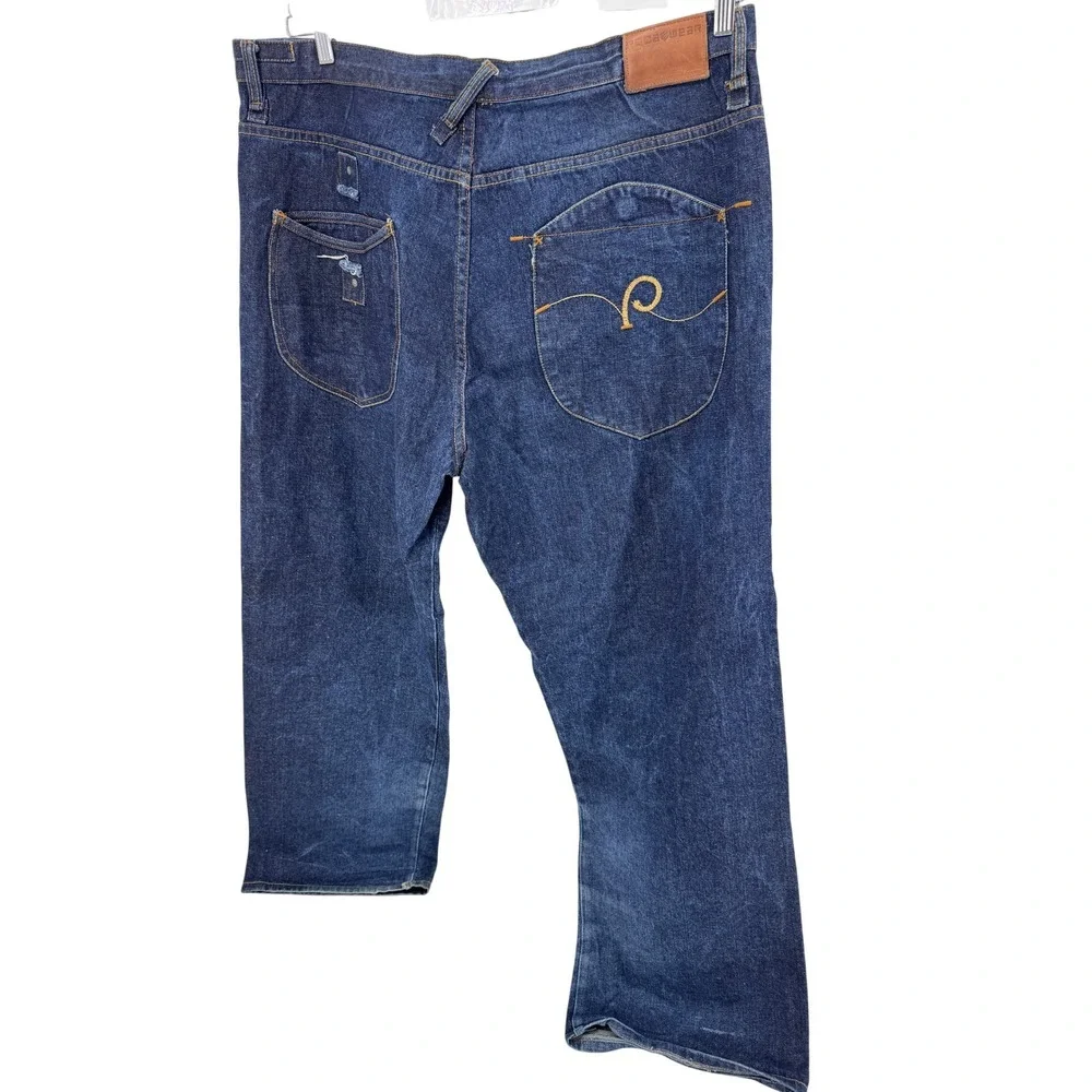 Y2K Rocawear Mens Jeans 42x34 Baggy Wide Leg Straight Fit Embroidered Pockets